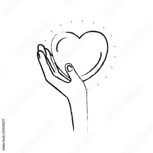blurred silhouette left hand holding in palm a heart charity symbol vector illustration