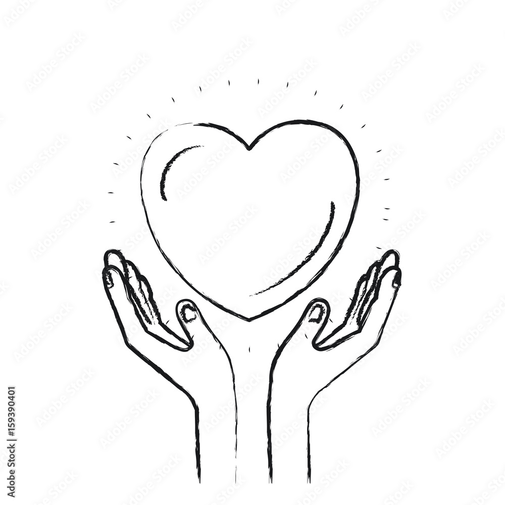 blurred silhouette hands with floating heart charity symbol vector illustration blurred silhouette hands with floating heart charity symbol vector illustration