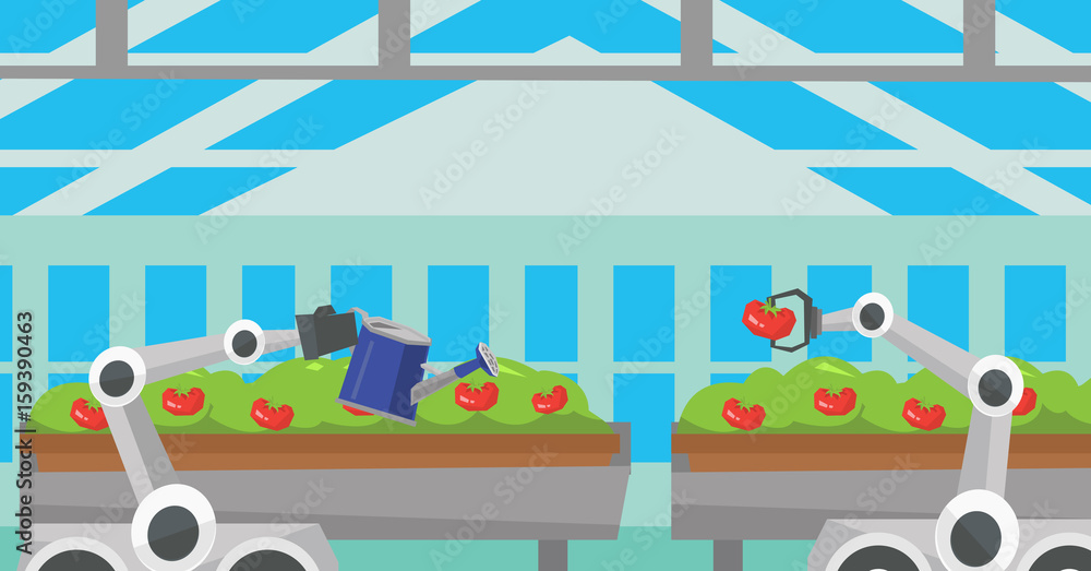 Obraz premium Robot working in a greenhouse.