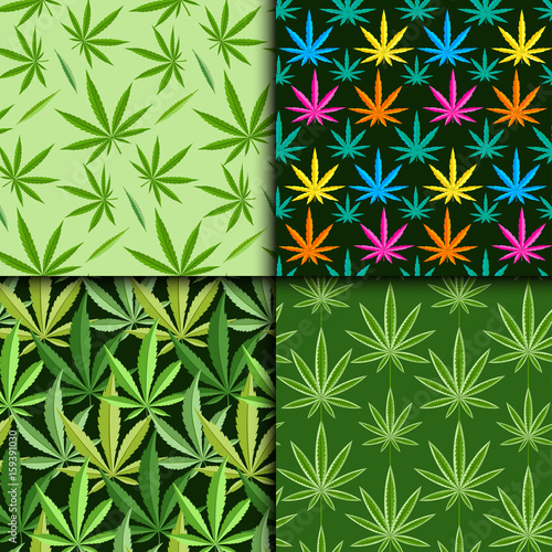 Green marijuana background vector illustration seamless pattern marihuana leaf herb narcotic textile