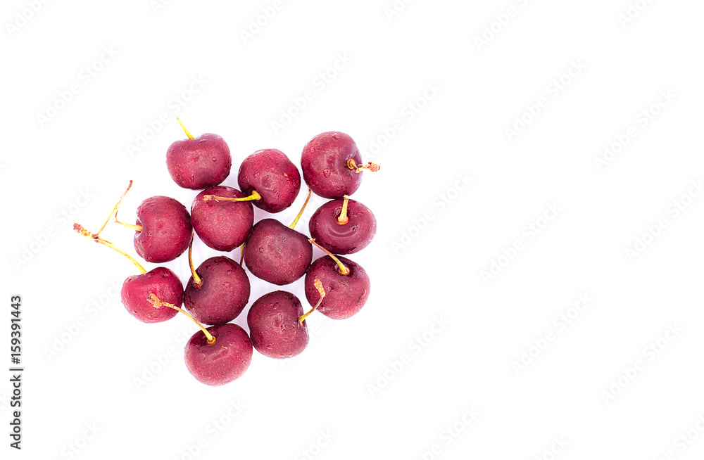 Red cherry isolated on white background.