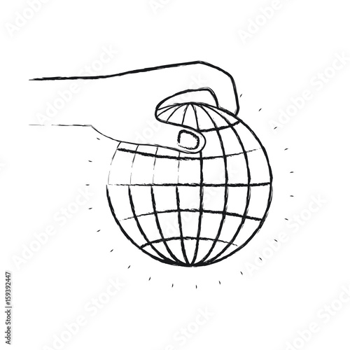 blurred silhouette side view of hand holding a globe chart to deposit vector illustration