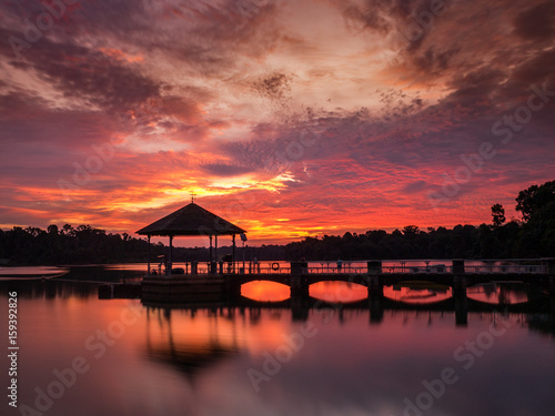 Red sky after sunset @ Lower Peirce Reservior in Singapore