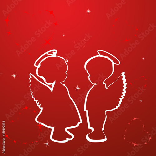 Cupid silhouette - vector icon on a round red button photo