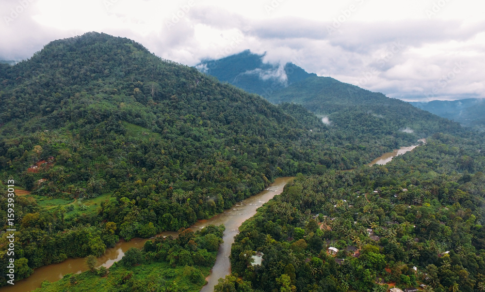 Aeral View on Ramboda falls and valley, Sri Lanka.