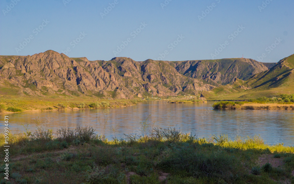 Ili river, Kazakhstan. Steppe landscape in spring Ili river, Kazakhstan. Steppe landscape in spring
