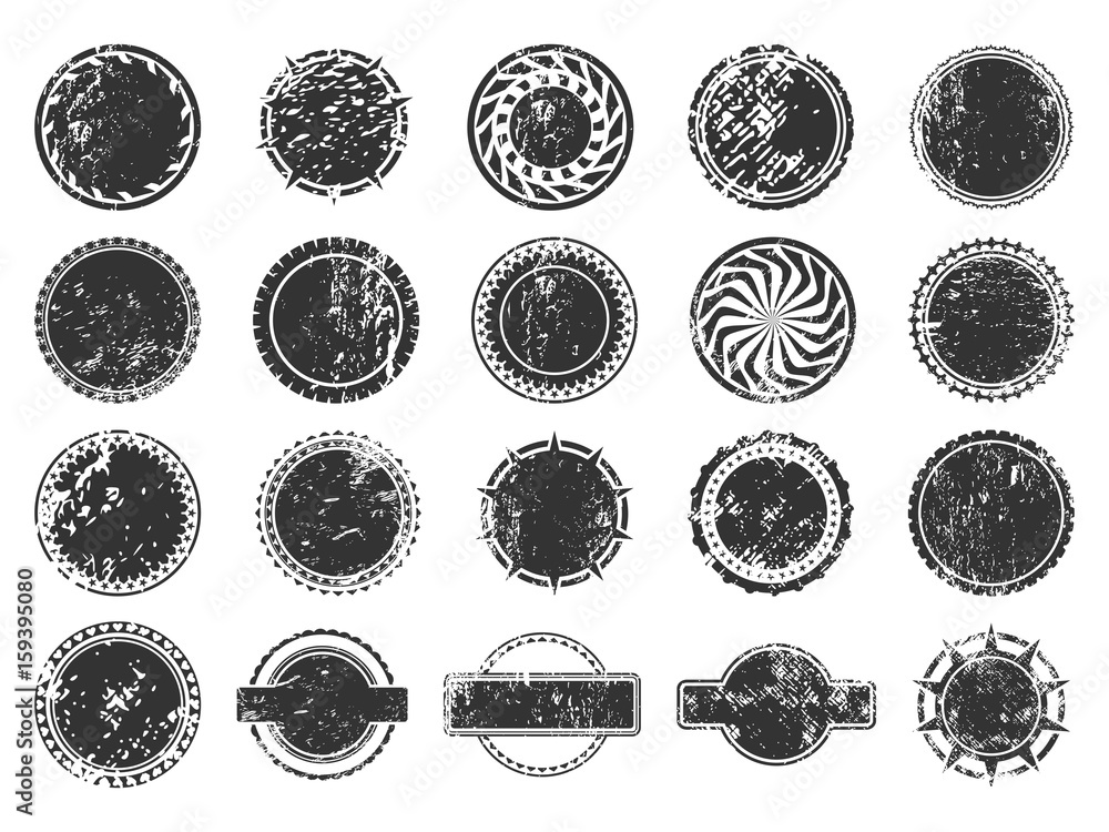 Stamps and stickers icons set. Kit collection of graphic design elements. Vector illustration. Distressed grunge texture Stamps and stickers icons set. Kit collection of graphic design elements. Vector illustration. Distressed grunge texture