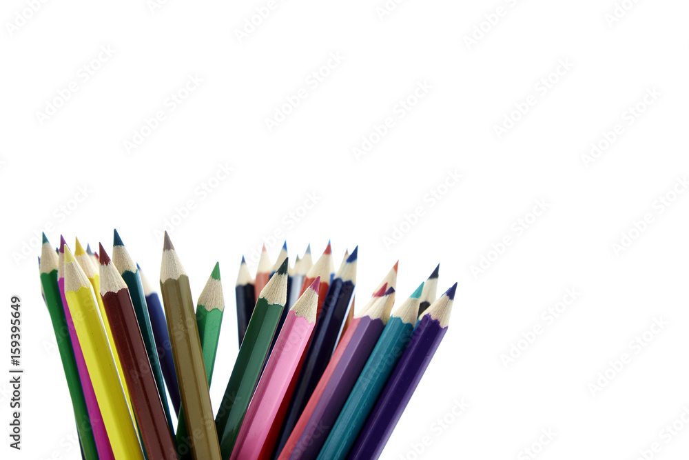 Many different colored pencils on white background Many different colored pencils on white background