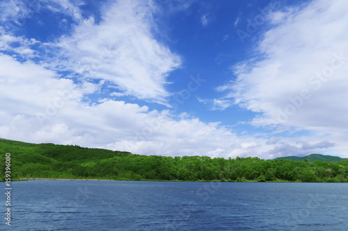 blue sky Japanese lake