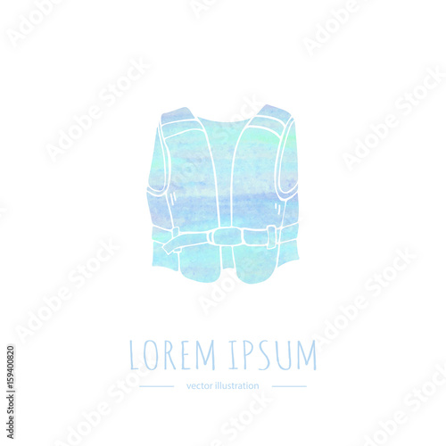 Hand drawn doodle Water sports related icon - safety life jacket Vector illustration. Vectorized watercolor texture Isolated symbol on white background Cartoon element for for web site design template