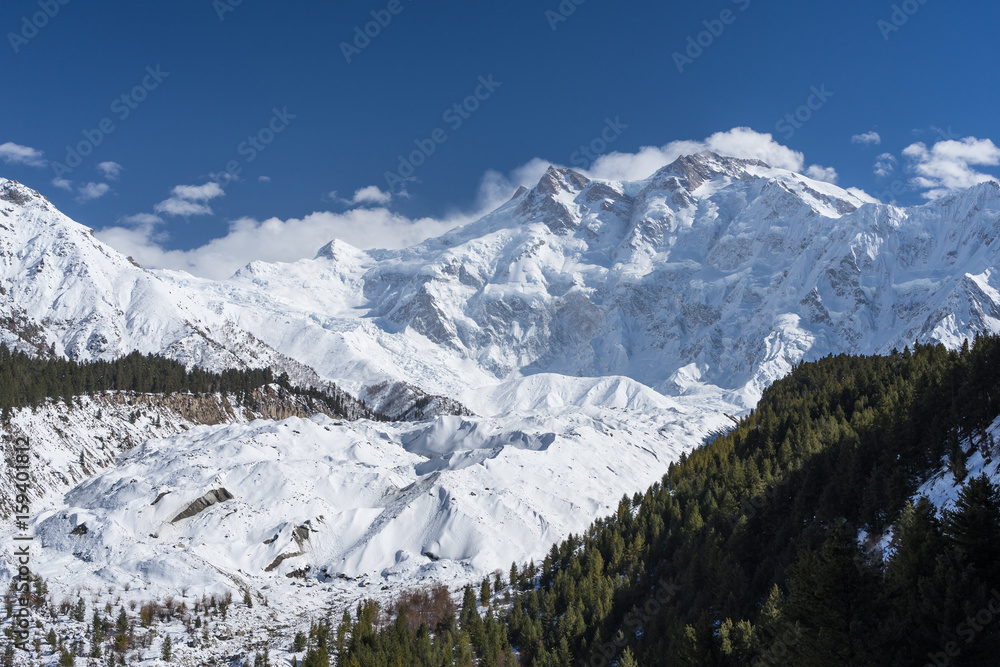 Nanga Parbat mountain massif in winter, Chilas, Gilgit Baltistan, Pakistan