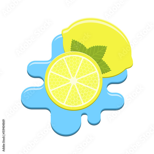 Vector mint and lemon in water