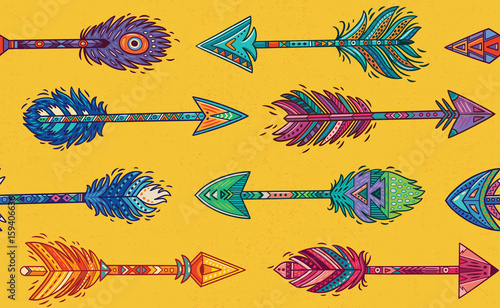 Seamless pattern with Native American Indian arrows in ethnic style