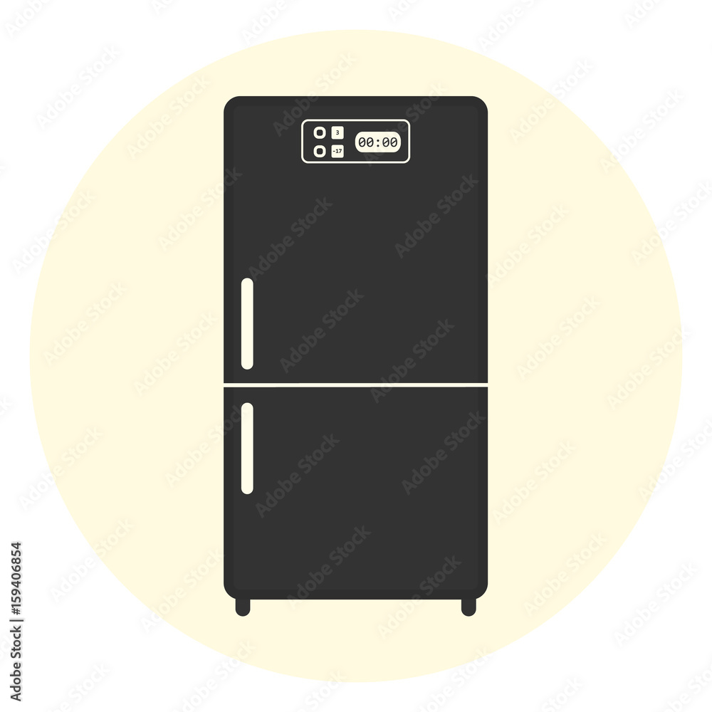 Black flat refrigerator icon, kitchen equipment, vector appliance symbol