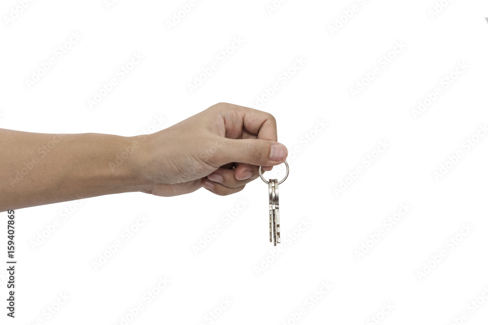 Hand is holding scales. Isolated on white background. Stock Photo