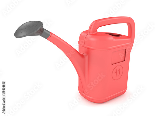 3d illustration of a red garden watering can on a white background.