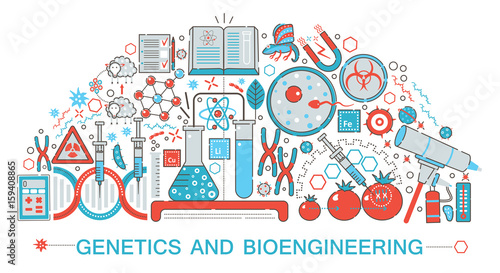 Modern Flat thin Line design biology, genetics and bioengineering technology science concept for web banner website, presentation, flyer and poster.
