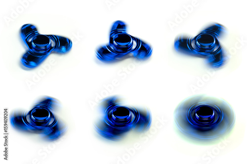 Blue Fidget Spinner, spinning at various speed.