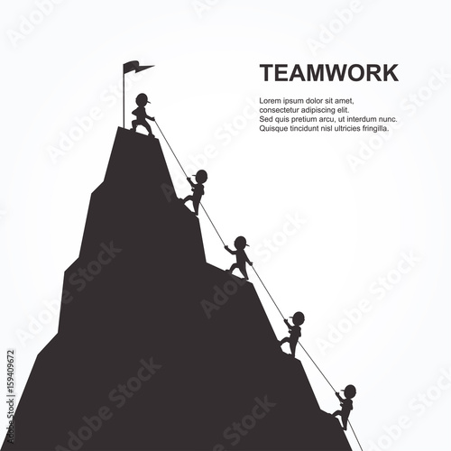 Leader help their friend to climb to the top of the mountain. Vector illustration.