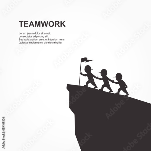 Leader help their friend to climb to the top of the mountain. Vector illustration.
