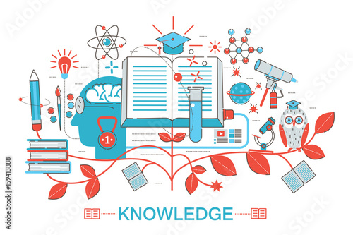 Modern graphic flat line design style infographics concept of online learning, knowledge, for business card, website, presentation and poster.