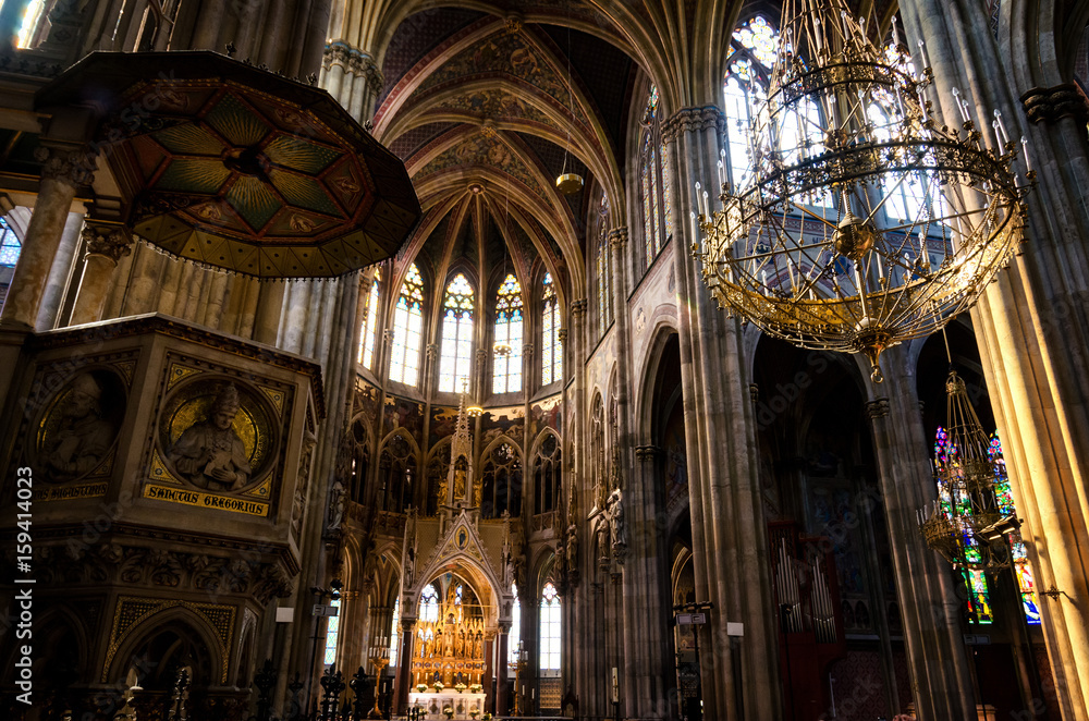 Interior of the famous neo gothic Votivkirche (Votive Church) in Vienna, build by archduke Ferdinand Maximilian after the failed assassination attempt of his brother, Emperor Franz Joseph