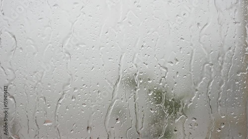 Heavy rain on window pane
