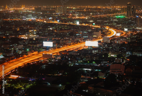 Night Bangkok bird's-eye view. Night street skyline