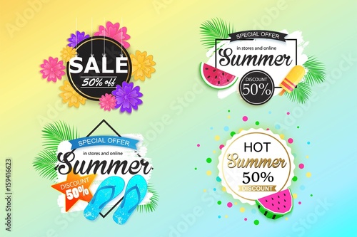 Set of summer sale background, banner, flyer, wallpaper.