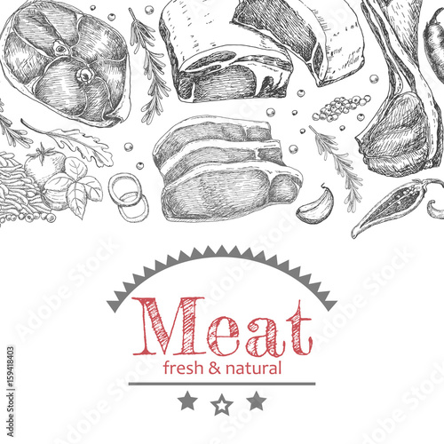 Background with different meat products