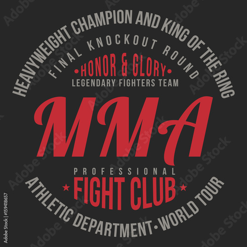 MMA, Mixed Martial Arts typography for t-shirt print. Sports, athletic t-shirt graphics