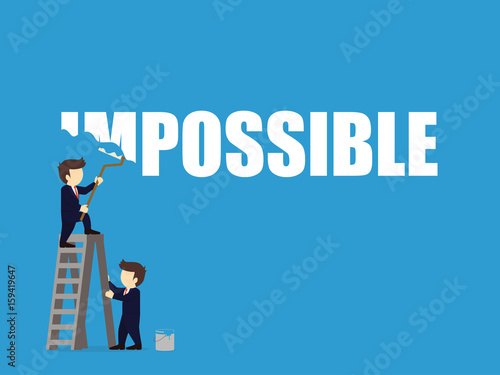 Businessman erasing the word impossible. Vector illustration.