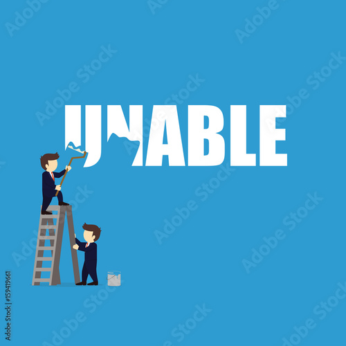 Businessman erasing the word unable. Vector illustration.