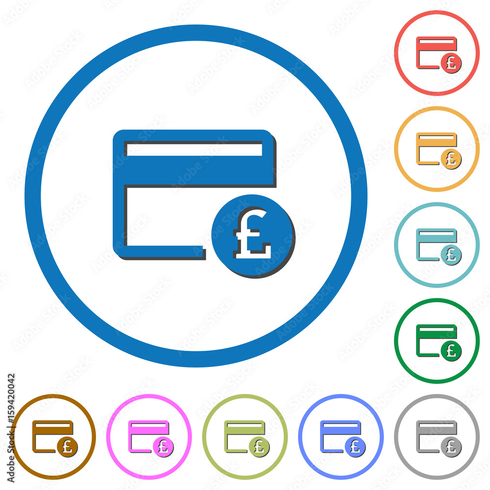 Pound credit card icons with shadows and outlines Pound credit card icons with shadows and outlines
