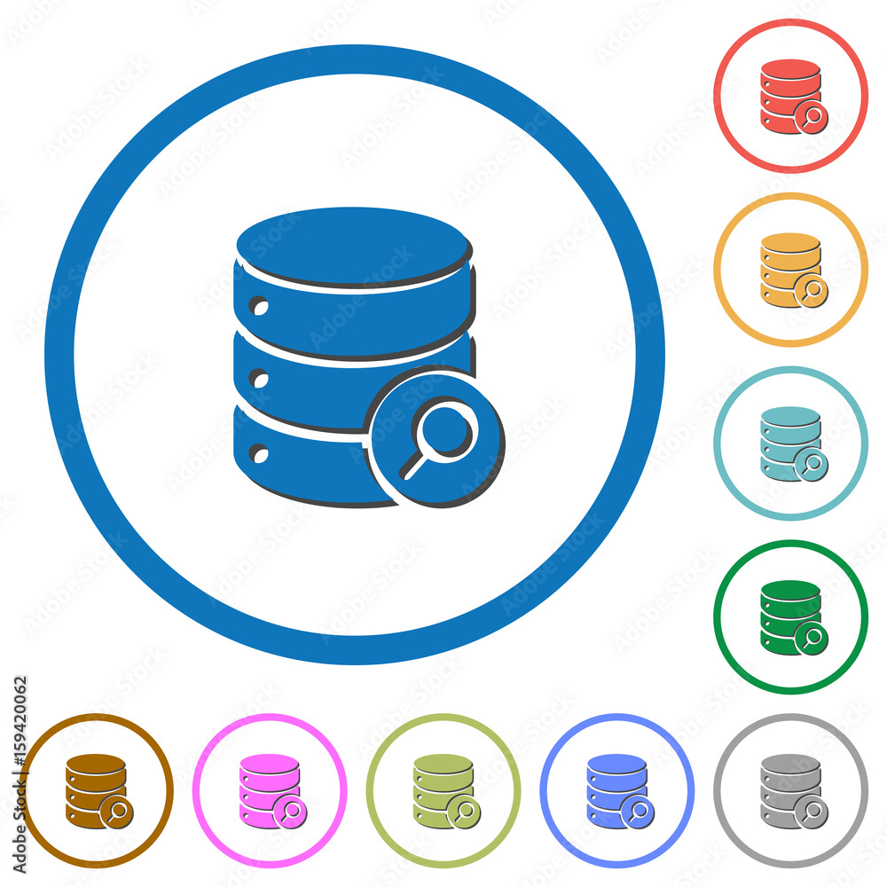 Database search icons with shadows and outlines Database search icons with shadows and outlines