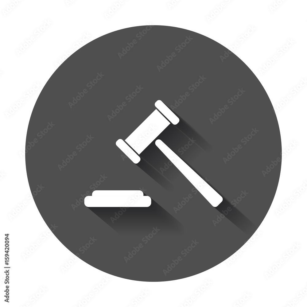 Auction hammer vector icon. Court tribunal flat icon with long shadow. Auction hammer vector icon. Court tribunal flat icon with long shadow.
