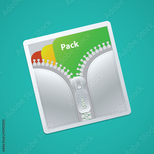 Illustration Of Color Document In Zip Folder Icon. photo