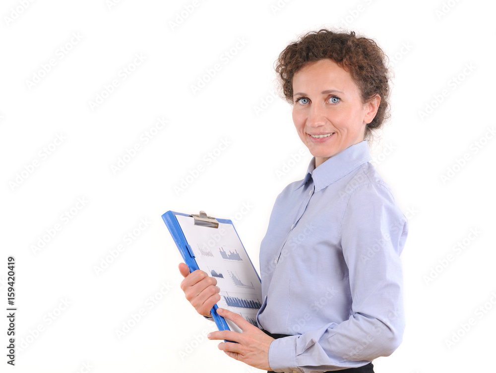 Portrait of smiling business woman with paper folder Portrait of smiling business woman with paper folder