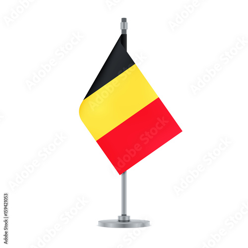 Belgian flag hanging on the metallic pole, vector illustration