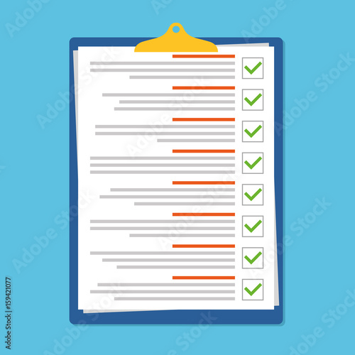 Clipboard and check marks. Flat style. Stock vector