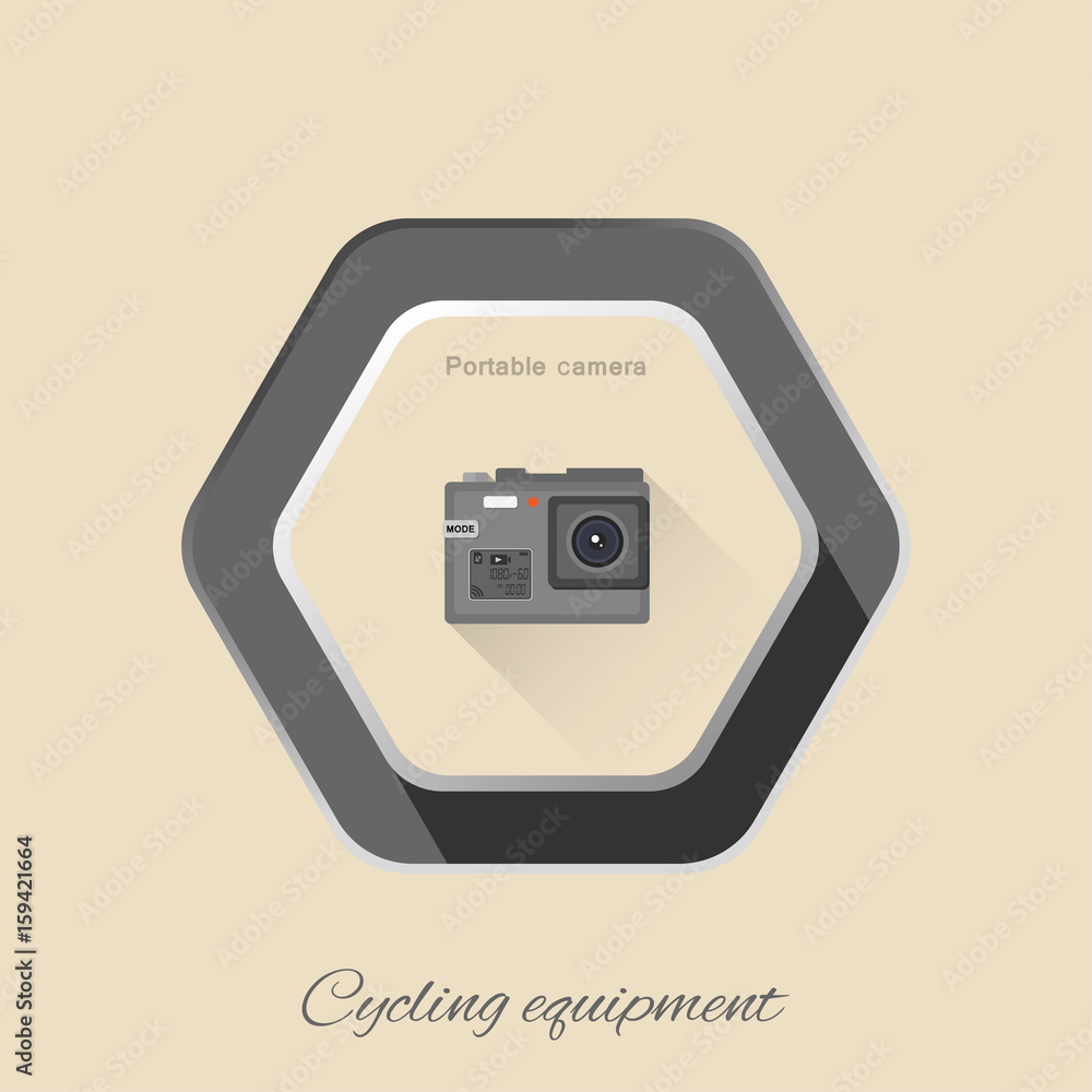 Scully schotel embargo Vector isolated hexagon flat icon of portable action camera with long  shadow on the light brown background. Stock Vector | Adobe Stock