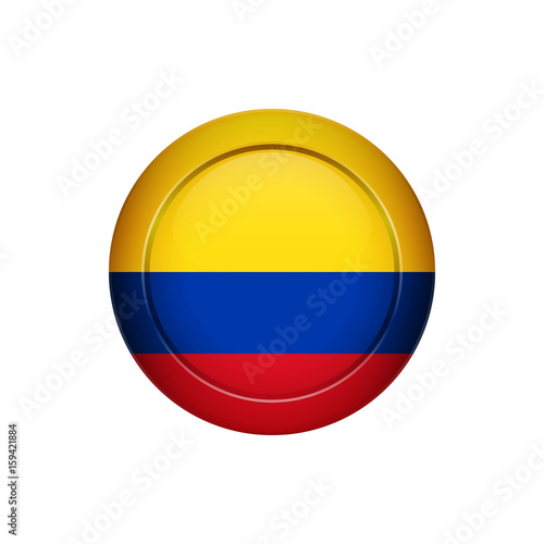 Colombian flag on the round button, vector illustration