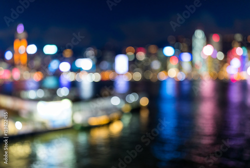 Blur view of Hong Kong landmark at night © leungchopan