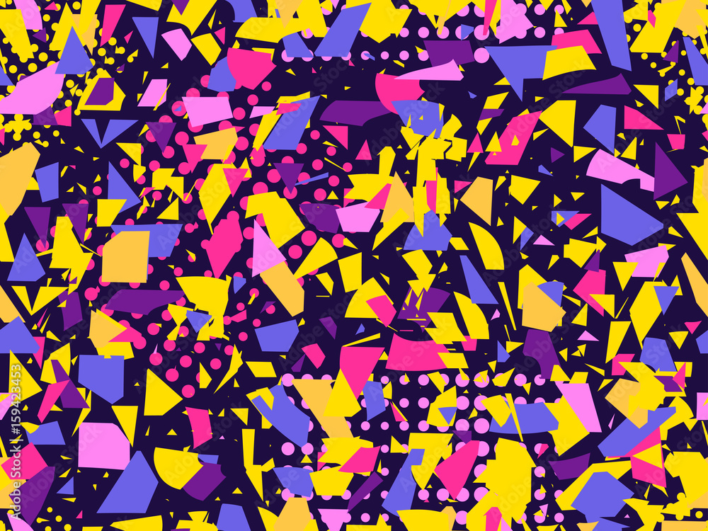 Memphis seamless pattern. Geometric elements memphis in the style of 80's. Flying particles. Vector illustration Memphis seamless pattern. Geometric elements memphis in the style of 80's. Flying particles. Vector illustration