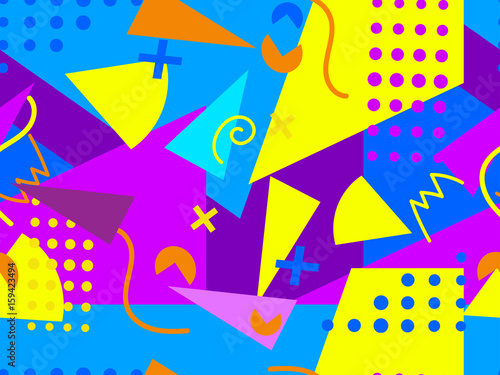 Memphis seamless pattern. Geometric elements memphis in the style of 80's. Vector illustration