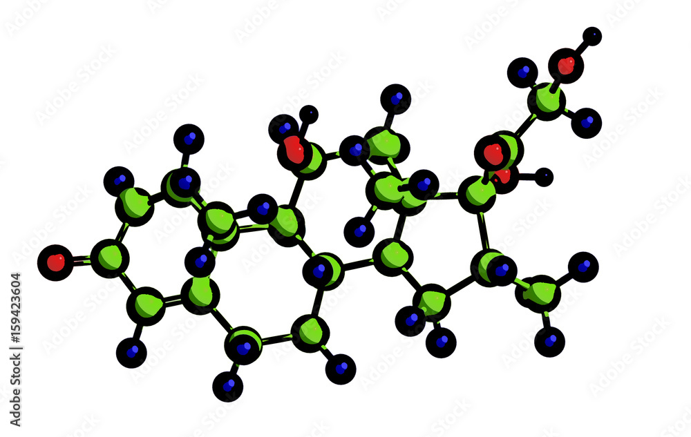 Molecular structure of steroid Dexamethasone, 3D rendering Molecular structure of steroid Dexamethasone, 3D rendering