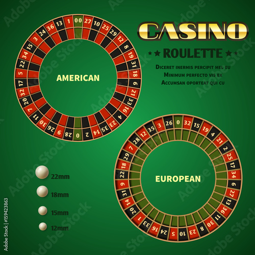 American and European casino roulette motion wheels vector illustration