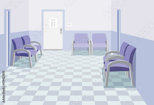 Interior at the work office. Empty waiting room in office. Private medical  practice. The best medical health care. Cartoon vector illustration in  perspective. Stock Vector | Adobe Stock