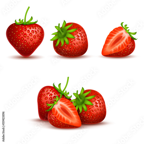 Vector realistic sweet and fresh strawberry isolated on white background