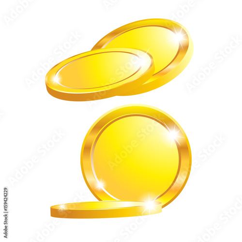 Coins on white background isolated object abstract golden